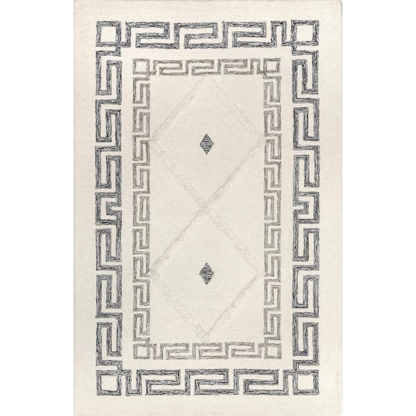 nuLOOM Laina Greek Key Ivory 5 ft. x 8 ft. High/Low Wool Mediterranean Area Rug