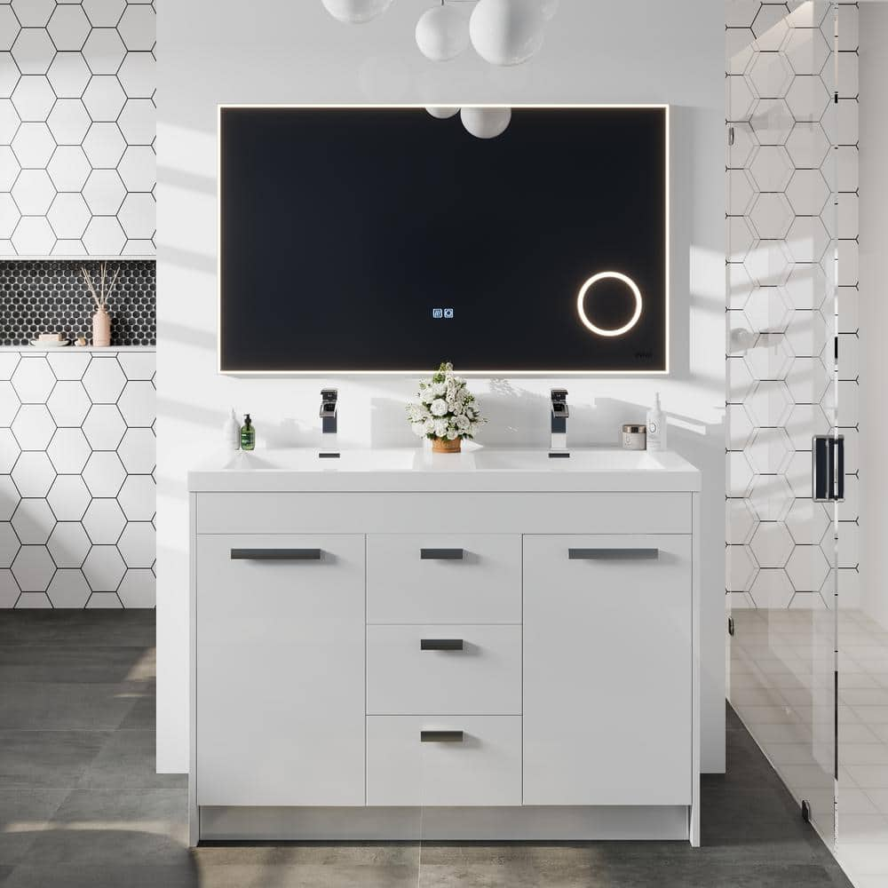 Illuminate 48 in. W x 30 in. H Large Rectangular Aluminum Framed Wall Bathroom Vanity Mirror in Glass -  Eviva, EVMR550-48-LED