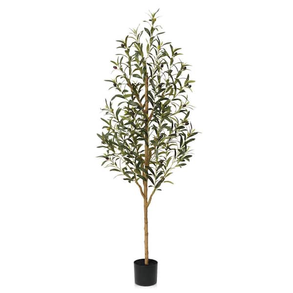 5 ft. Artificial Olive Tree in Pot Tall Fake Plant with Faux Branches and Fruits for Modern Office Floor Decor