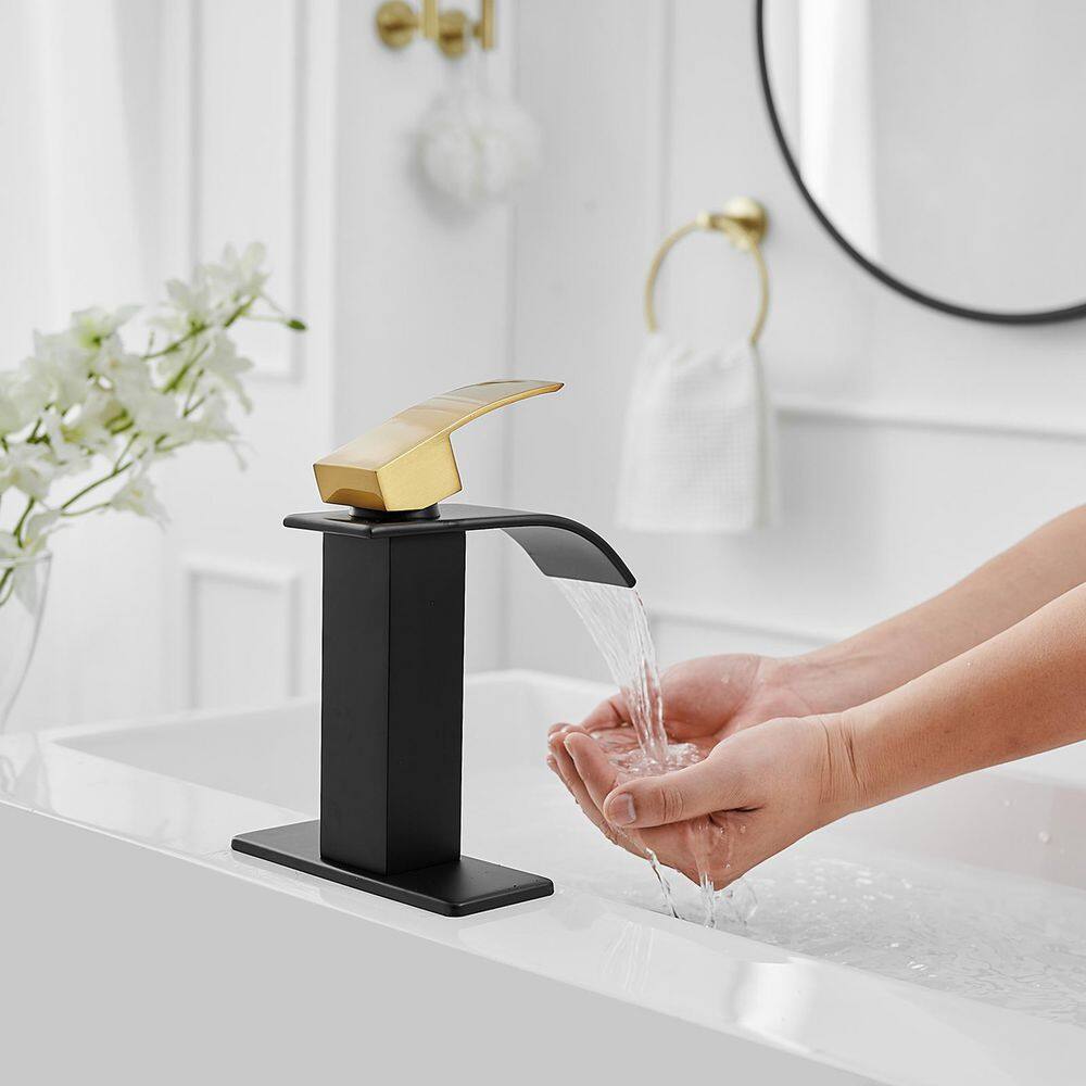 BWE Waterfall Single Handle Single Hole Low-Arc Bath Faucet Bathroom Drip-Free Vanity Sink Faucet