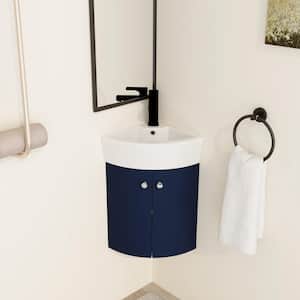 12.8 in. W x 12.8 in. D x 22.8 in. H Dark Blue Wall Mounted Corner Single Bathroom Vanity With Ceramic Vanity Top