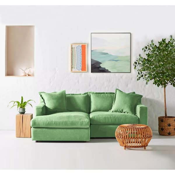 Monland 84 in. Square Arm Linen Upholstered L-Shaped Chaise Sofa Oversized Deep-Seated 2-Piece Sectional Couches in. Green