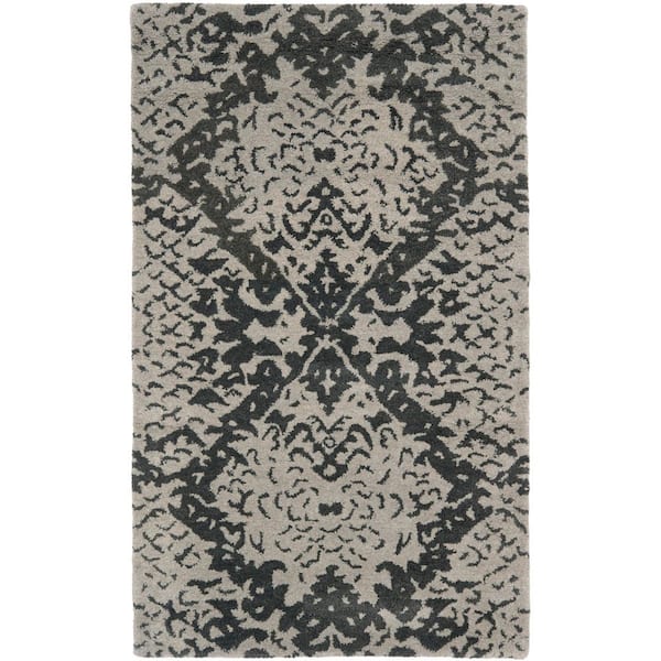 Wyndham 3 ft. x 4 ft. Gray/Black Distressed Geometric Area Rug