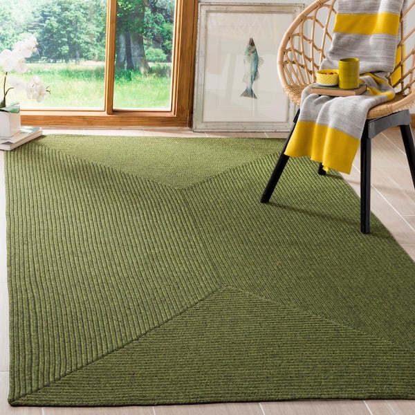 Braided Green Doormat 3 ft. x 3 ft. Solid Color Gradient Square Area Rug