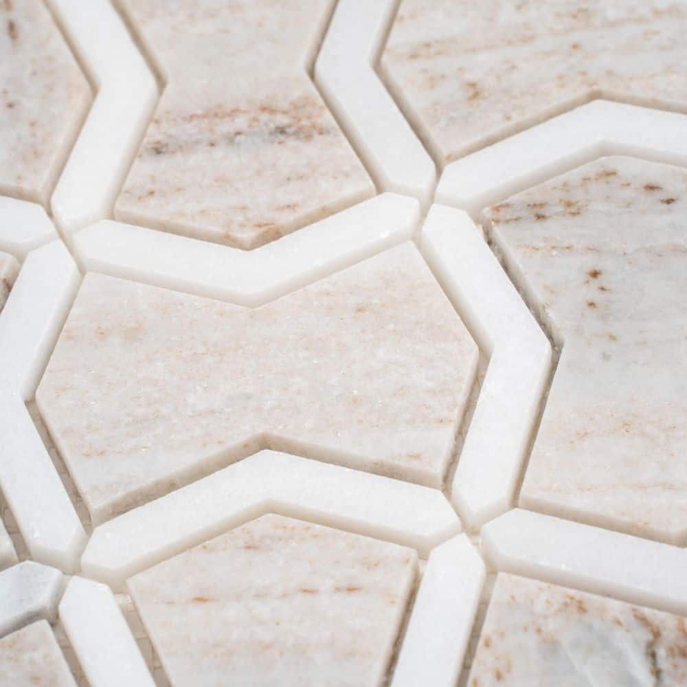 Mirage 4 in. x 4 in. Polished Warm Beige White Marble Bowtie Mosaic Wall and Floor Tile Sample (0.14 sq ft) price history on PriceWatchPro