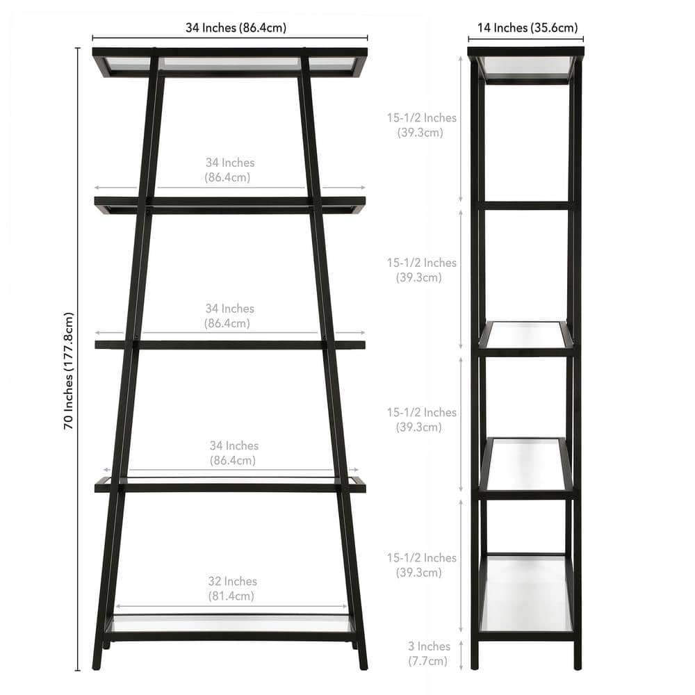 Modern 70'' Blackened Bronze Angled 4-Tier Bookcase