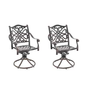Bronze Flower-Shaped Backrest Swivel Cast Aluminum Outdoor Dining Chair (2-Pack)
