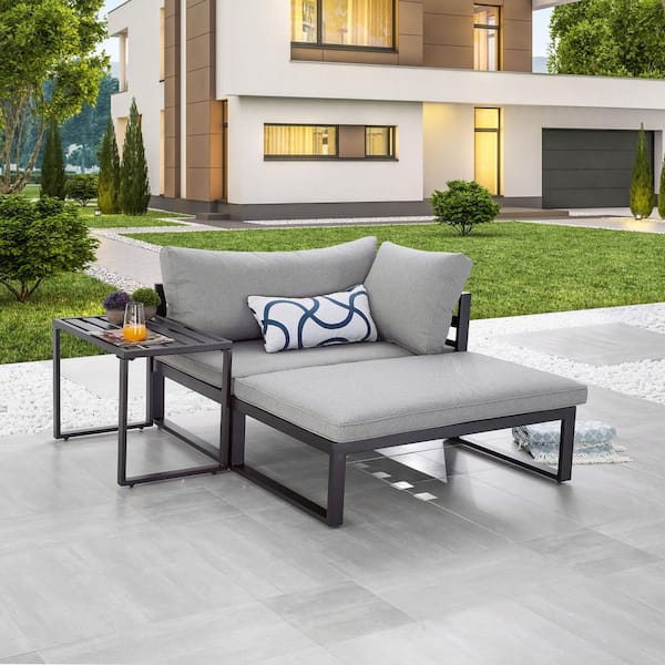TOP HOME SPACE 3-Piece Metal Outdoor Sectional Set with Gray Cushions