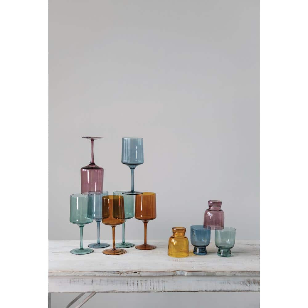 Creative Co-Op Multicolor Stemmed Wine Glass Set