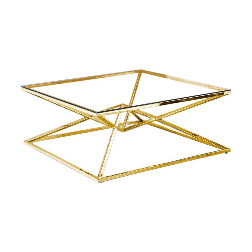 Gold Plated Square Coffee Table with Tempered Glass Top