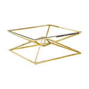 Rosepark Glass with Stainless Steel Square Coffee Table, Gold