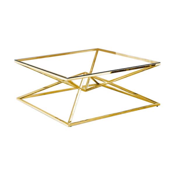Best Master Furniture Rosepark Glass with Stainless Steel Square Coffee Table, Gold