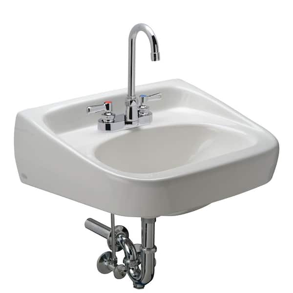 Zurn 1-Manual Hand Washing Vitreous China Rectangular Vessel Sink Lavatory in White(Centerset, Gooseneck Faucet with 0.5 GPM)