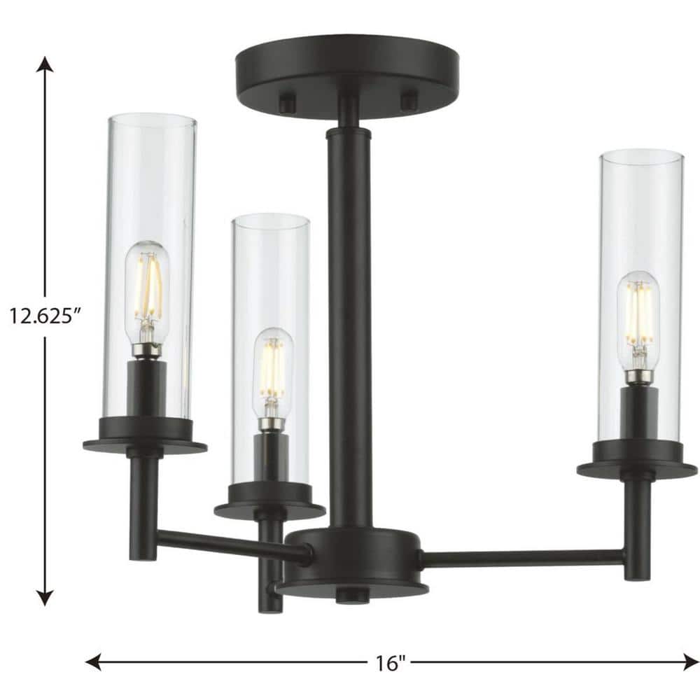 Kellwyn Matte Black 3-Light Semi-Flush Mount Ceiling Light