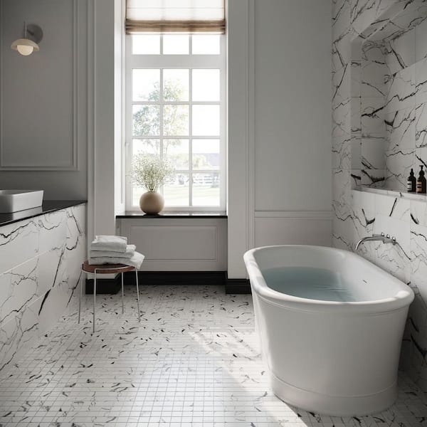 Magnus Black and White 12 in. x 12 in. Matte Porcelain Mosaic Floor and Wall Tile (1 sq. ft. / Sheet)