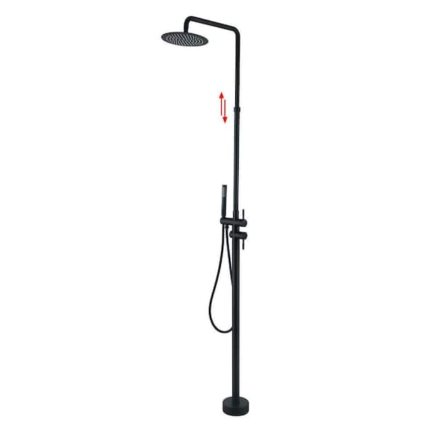 2-Handle Outdoor Freestanding Shower Faucet Kit 1.8 GPM Floor Mount Stainless Steel Shower Kit w/ Hand Shower in Black