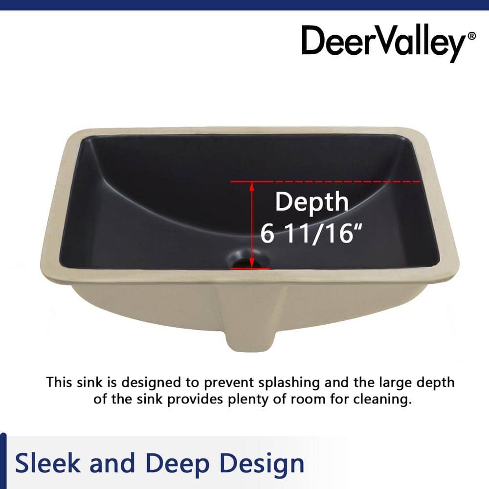 Matte Black Ceramic Rectangular Undermount Bathroom Sink with Overflow