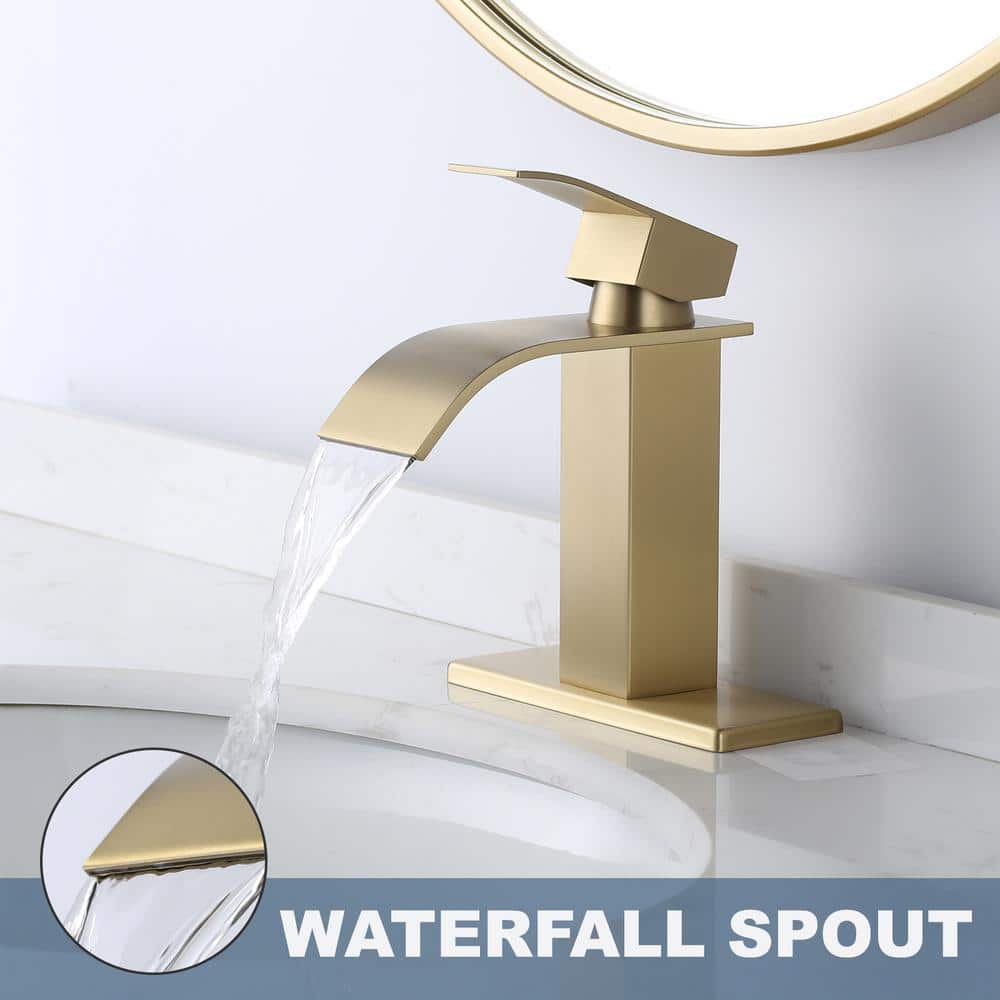 Brushed Gold Single Handle Waterfall Bathroom Faucet