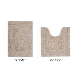 Lux Collection Sand 17 in. x 24 in. and 20 in. x 20 in. 100% Cotton 2-Piece Bath Rug Set