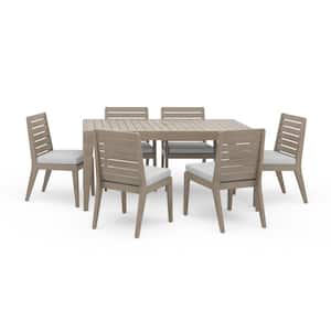 Sustain Gray 7-Piece Wood Rectangle Outdoor Dining Set with 6 Armless Chairs with Gray Cushions