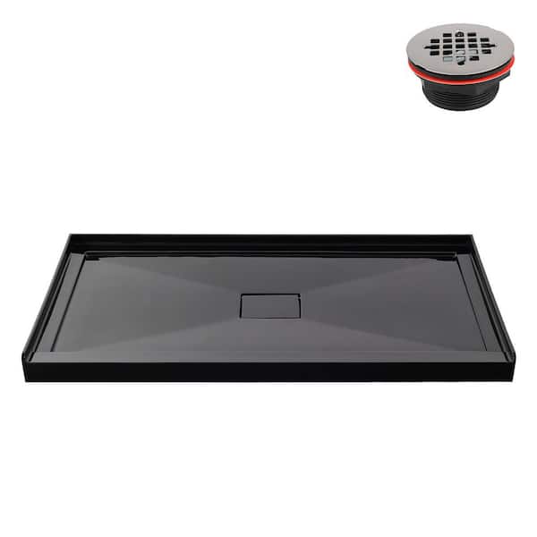 GB-2536-148-BL 60 in. x 36 in. Alcove Acrylic Shower Pan Base in Glossy Black with Center Drain, Drain Included