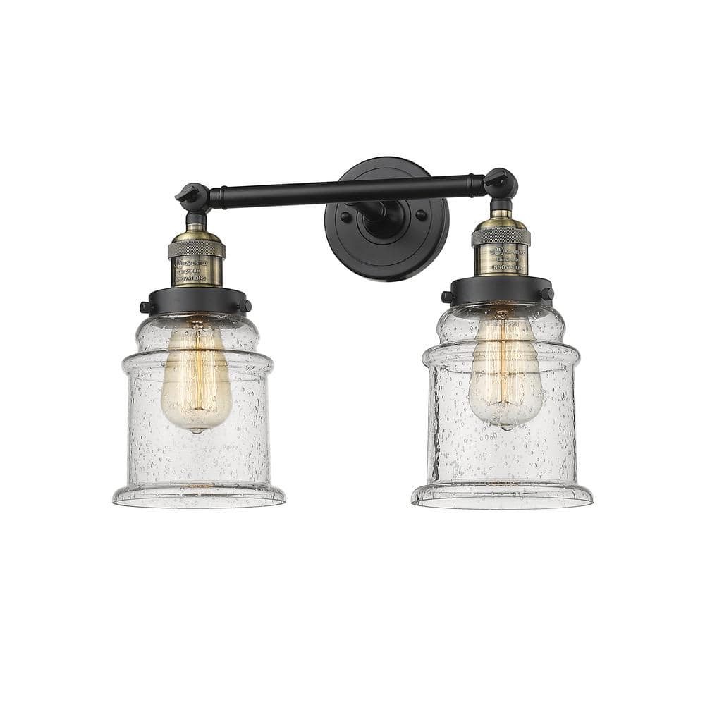Canton 16.5 in. 2 Light Seedy, Black Antique Brass Vanity Light with Clear Glass Shade price history on PriceWatchPro