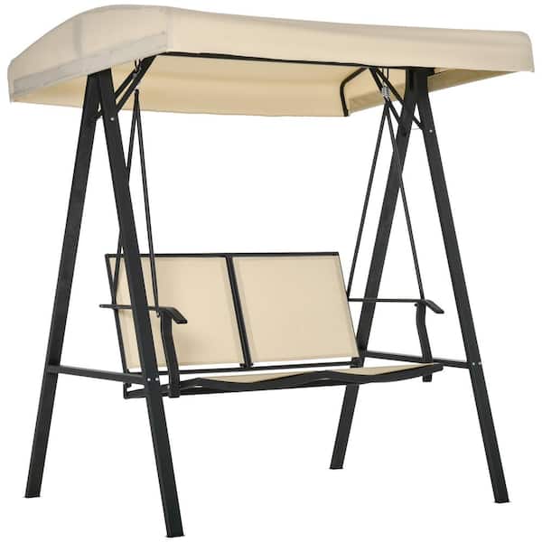 Unbranded 2-Person Metal Patio Swing with Adjustable Canopy and Breathable Mesh Seats