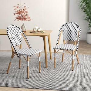 Wicker Outdoor Dining Chair in White and Black Set of 4