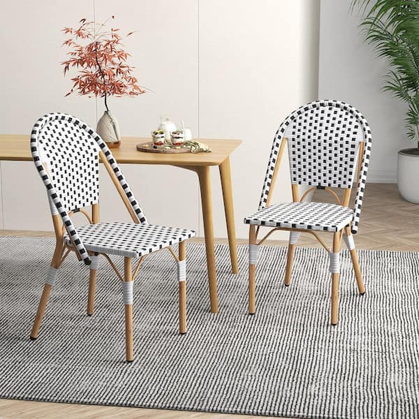 Gymax Wicker Outdoor Dining Chair in White and Black Set of 4