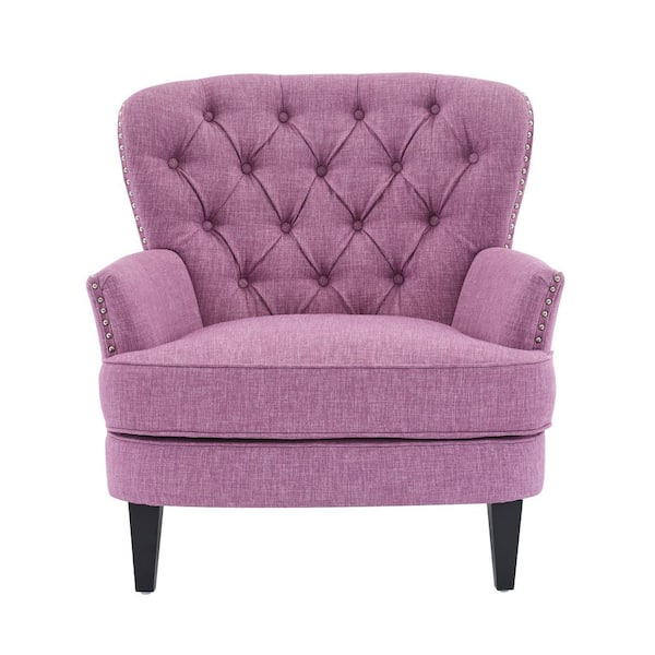 Harper & Bright Designs Vintage Pink Fabric Upholstered Arm Chair with Nailhead Trim, Solid Wood Legs, Elegant Curved Backrest