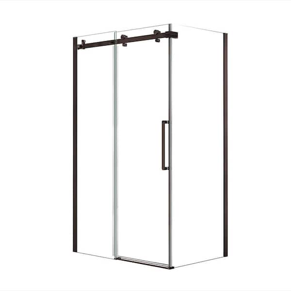 Halo 48 in. x 31-7/8 in. Frameless Corner Sliding Shower Enclosure in Dark Bronze