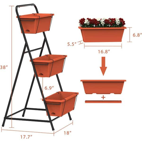 3 Tier Plastic Stackable 3 Pot Planters (Slate Blue)