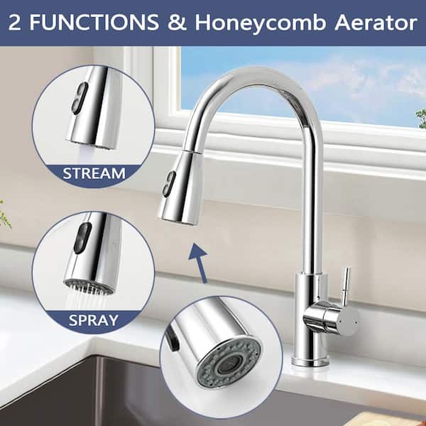 Amuring Single Handle Pull Out Sprayer Kitchen Faucet in Stainless Steel in Chrome