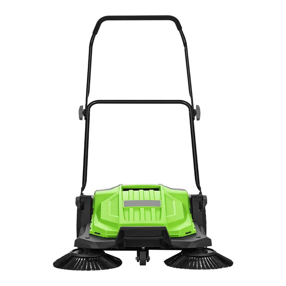 Manual Walk-Behind Floor Sweeper, 5-Gal. Waste Bin & Adjustable Folding Handle, with 25.6 in. Cleaning Width, Green price history on PriceWatchPro