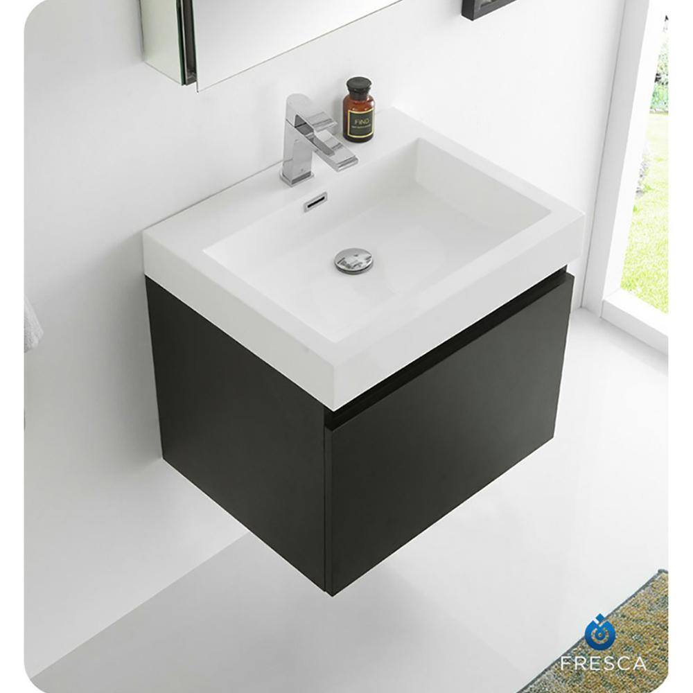 Sleek 23" Black MDF Wall-Mount Bathroom Vanity with Acrylic Top