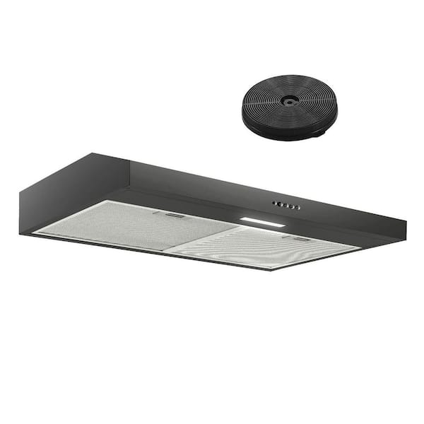 30 inch Under Cabinet Range Hood Stainless Steel Black Kitchen 230CFM Vent LED Light with Carbon Filter