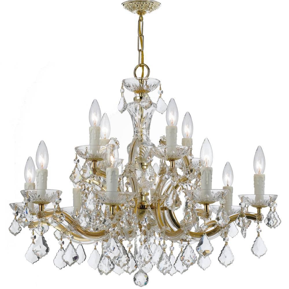 Gold and Clear Crystal 12-Light Candle Chandelier