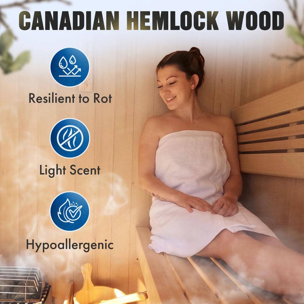 Natural Canadian Hemlock 4-Person Indoor Sauna with Glass Door