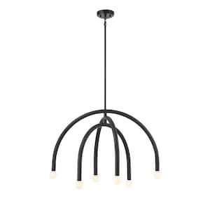 Meridian 6-Light Matte Black 30 in. Wide Chandelier with No Bulbs Included