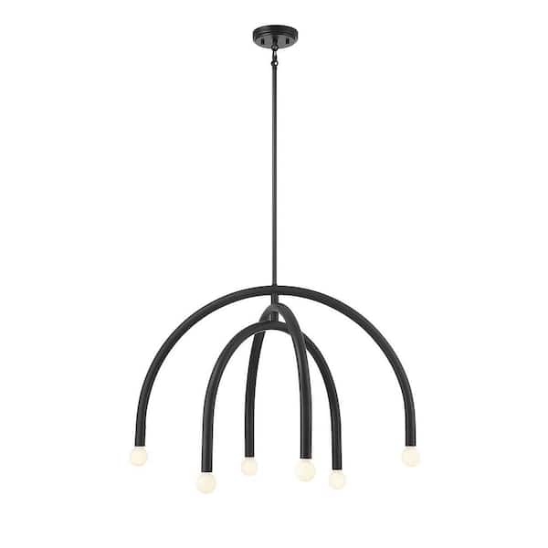 TUXEDO PARK LIGHTING 30 in. W x 20 in. H, 6-Light Matte Black Modern Chandelier with No Bulbs Included