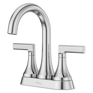 Vedra 4 in. Centerset Double Handle High Arc Bathroom Faucet with Drain Kit Included in Polished Chrome