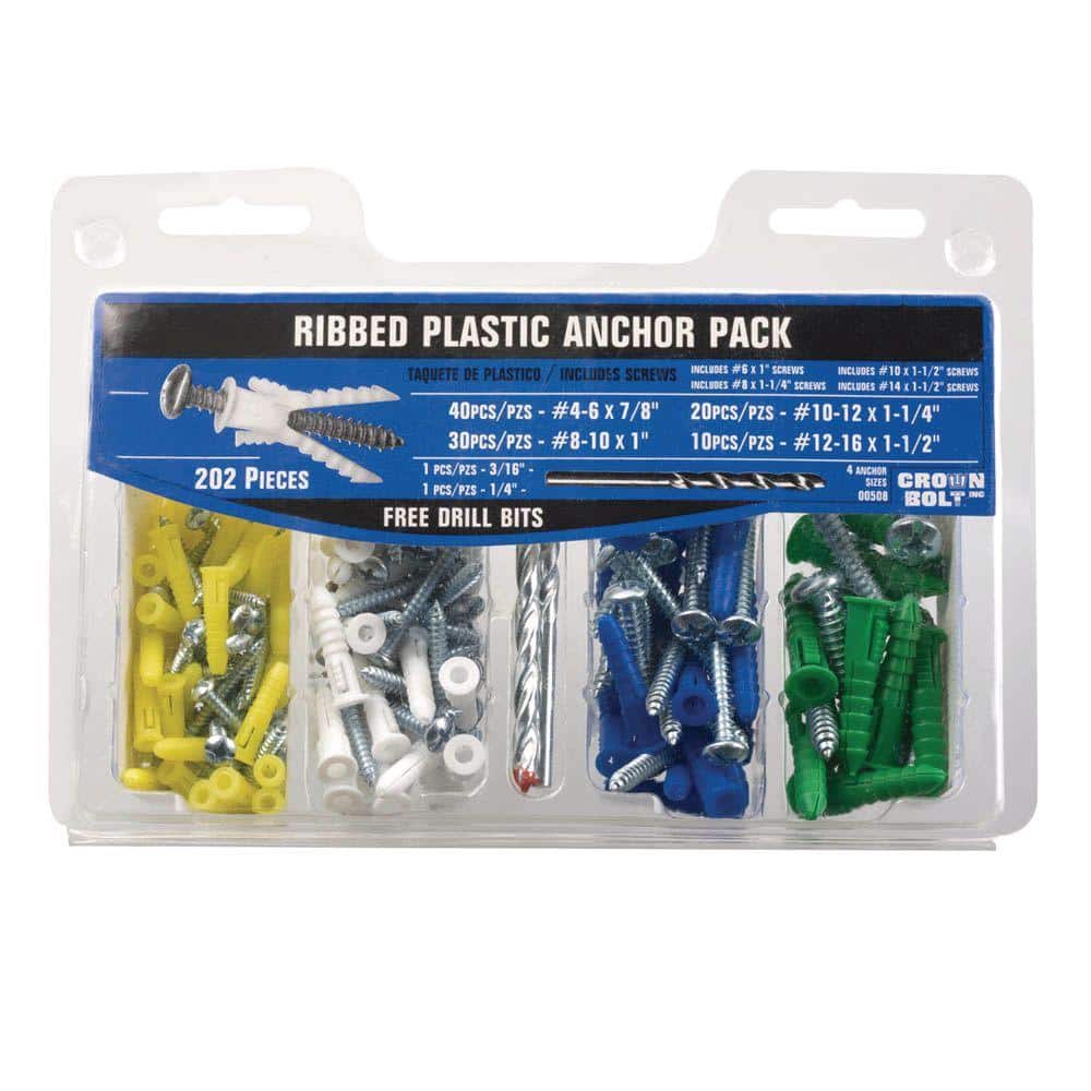 Everbilt 2 Piece 4 16 X 7 8 In X 1 1 2 In Plastic Ribbed Anchor Pack With Screw The Home Depot
