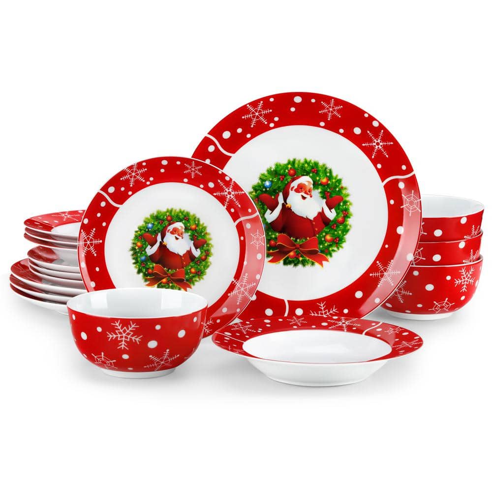 VEWEET 16 Piece Porcelain Santa Claus Dinnerware Set (Service for