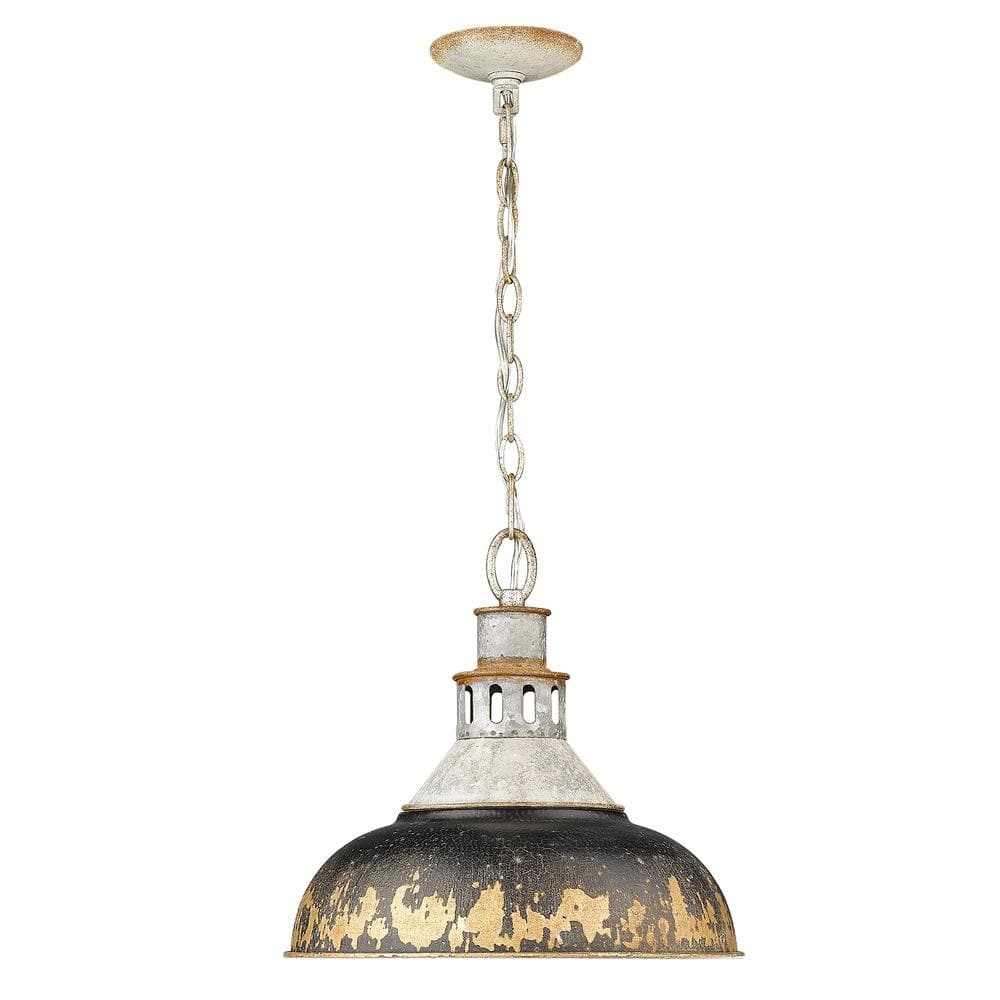 Vintage Rustic 14'' Aged Galvanized Steel Pendant with Antique Black Iron Shade