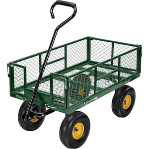 1100 lbs. Capacity Mesh Steel Garden Cart in Green with Removable Sides and Wheels