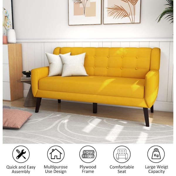 Brown, Yellow and White Plaid Loveseat Sofa