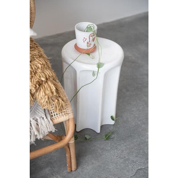 18.12 in. White Stoneware Sculpted Stool