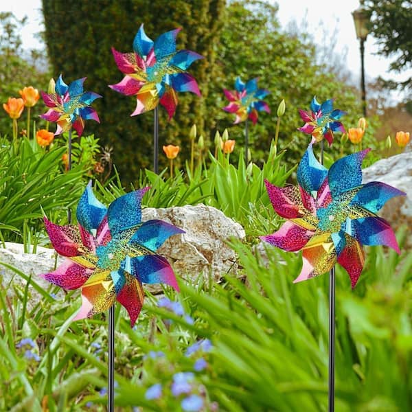 Cubilan 10-Pack Reflective Windmills with Stakes, Super Shiny