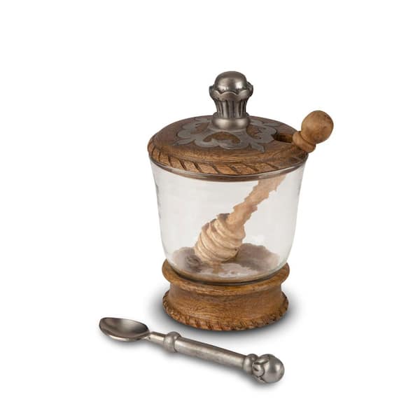 GG COLLECTION Wood and Metal 5-oz. Honey Jar Condiment Server