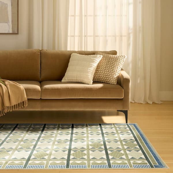 Nordic Green Blue 4 ft. x 6 ft. Geometric Contemporary Area Rug